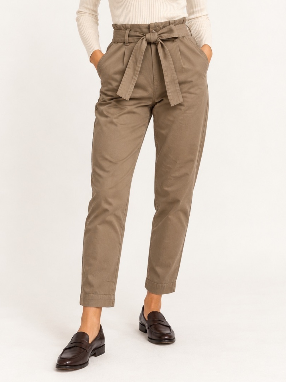 Frame Paperbag waist pleated tan crop chino size 26